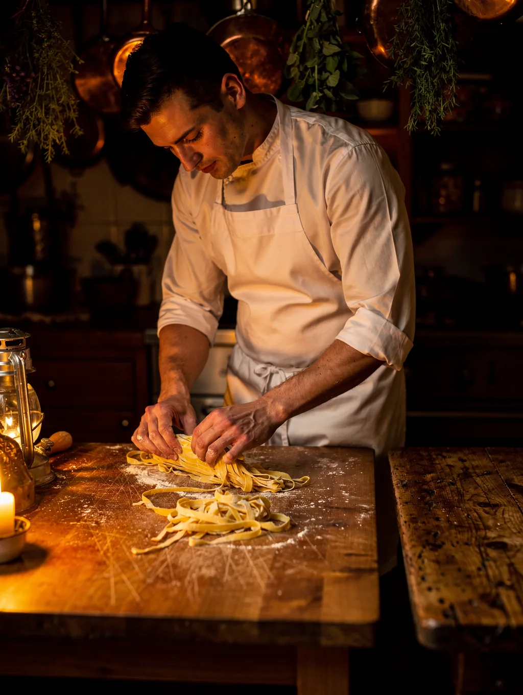 Artisan pasta preparation in our kitchen
