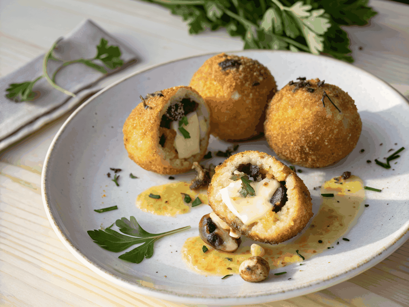 Golden fried truffle risotto balls